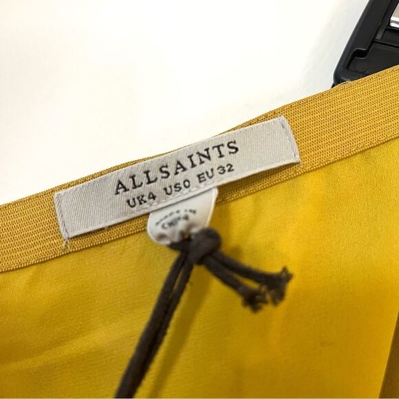 ALL SAINTS Slvina Hi-Low Skirt with mini skirt liner Yellow Pattern Size 0 NWT - Picture 6 of 10